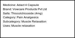 Information about Adact 4 Capsule (Brand: Vowcare Products Pvt Ltd) - Uses: Muscle relaxation