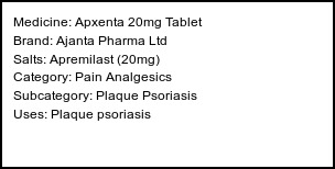 Information about Apxenta 20mg Tablet (Brand: Ajanta Pharma Ltd) - Uses: Plaque psoriasis