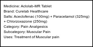Information about Aclolab-MR Tablet (Brand: Curelab Healthcare) - Uses: Treatment of Muscular pain