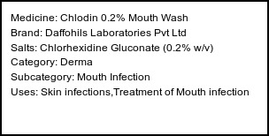 Information about Chlodin 0.2% Mouth Wash (Brand: Daffohils Laboratories Pvt Ltd) - Uses: Skin infections,Treatment of Mouth infection