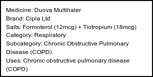 Information about Duova Multihaler (Brand: Cipla Ltd) - Uses: Chronic obstructive pulmonary disease (COPD)