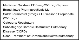 Information about Quikhale FF 6mcg/250mcg Capsule (Brand: Intas Pharmaceuticals Ltd) - Uses: Treatment of Chronic obstructive pulmonary disease (COPD)