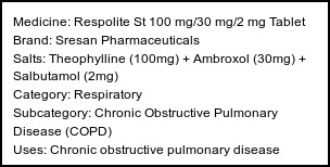 Information about Respolite St 100 mg/30 mg/2 mg Tablet (Brand: Sresan Pharmaceuticals) - Uses: Chronic obstructive pulmonary disease (COPD)