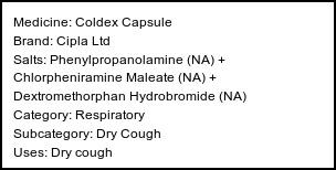 Information about Coldex Capsule (Brand: Cipla Ltd) - Uses: Dry cough