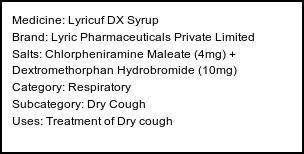 Information about Lyricuf DX Syrup (Brand: Lyric Pharmaceuticals Private Limited) - Uses: Treatment of Dry cough