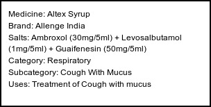 Information about Altex Syrup (Brand: Allenge India) - Uses: Treatment of Cough with mucus