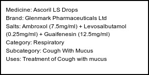 Information about Ascoril LS Drops (Brand: Glenmark Pharmaceuticals Ltd) - Uses: Treatment of Cough with mucus
