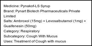 Information about Pynakof-LS Syrup (Brand: Pynart Biotech Pharmaceuticals Private Limited) - Uses: Treatment of Cough with mucus
