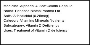 Information about Alphadol-C Soft Gelatin Capsule (Brand: Panacea Biotec Pharma Ltd) - Uses: Treatment of Vitamin D deficiency