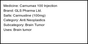 Information about Carnumax 100 Injection (Brand: GLS Pharma Ltd.) - Uses: Brain tumor