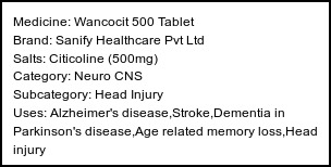 Information about Wancocit 500 Tablet (Brand: Sanify Healthcare Pvt Ltd) - Uses: Alzheimer's disease,Stroke,Dementia in Parkinson's disease,Age related memory loss,Head injury