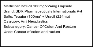 Information about Bdfucil 100mg/224mg Capsule (Brand: BDR Pharmaceuticals Internationals Pvt) - Uses: Cancer of colon and rectum