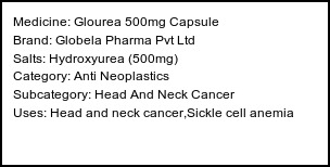 Information about Glourea 500mg Capsule (Brand: Globela Pharma Pvt Ltd) - Uses: Head and neck cancer,Sickle cell anemia