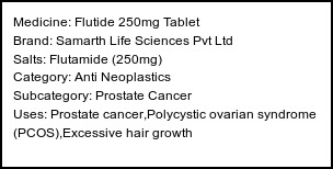Information about Flutide 250mg Tablet (Brand: Samarth Life Sciences Pvt Ltd) - Uses: Prostate cancer,Polycystic ovarian syndrome (PCOS),Excessive hair growth