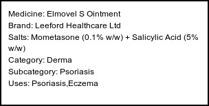 Information about Elmovel S Ointment (Brand: Leeford Healthcare Ltd) - Uses: Psoriasis,Eczema