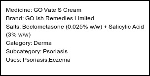Information about GO Vate S Cream (Brand: GO-Ish Remedies Limited) - Uses: Psoriasis,Eczema