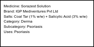 Information about Sorazest Solution (Brand: IGP Mediventures Pvt Ltd) - Uses: Psoriasis