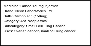 Information about Caboo 150mg Injection (Brand: Neon Laboratories Ltd) - Uses: Ovarian cancer,Small cell lung cancer