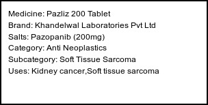 Information about Pazliz 200 Tablet (Brand: Khandelwal Laboratories Pvt Ltd) - Uses: Kidney cancer,Soft tissue sarcoma