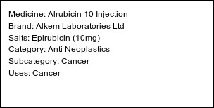 Information about Alrubicin 10 Injection (Brand: Alkem Laboratories Ltd) - Uses: Cancer