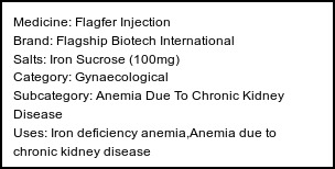 Information about Flagfer Injection (Brand: Flagship Biotech International) - Uses: Iron deficiency anemia,Anemia due to chronic kidney disease