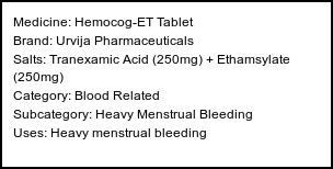 Information about Hemocog-ET Tablet (Brand: Urvija Pharmaceuticals) - Uses: Heavy menstrual bleeding