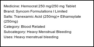 Information about Hemocrat 250 mg/250 mg Tablet (Brand: Syncom Formulations India Limited) - Uses: Heavy menstrual bleeding