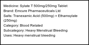 Information about Sylate T 500mg/250mg Tablet (Brand: Emcure Pharmaceuticals Ltd) - Uses: Heavy menstrual bleeding