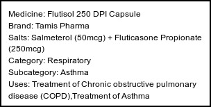 Information about Flutisol 250 DPI Capsule (Brand: Tamis Pharma) - Uses: Treatment of Chronic obstructive pulmonary disease (COPD),Treatment of Asthma
