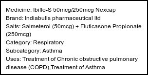 Information about Ibiflo-S 50mcg/250mcg Nexcap (Brand: Indiabulls pharmaceutical ltd) - Uses: Treatment of Chronic obstructive pulmonary disease (COPD),Treatment of Asthma