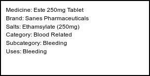 Information about Este 250mg Tablet (Brand: Sanes Pharmaceuticals) - Uses: Bleeding