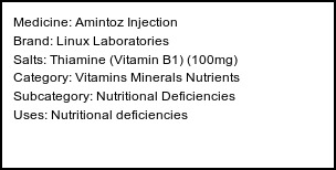 Information about Amintoz Injection (Brand: Linux Laboratories) - Uses: Nutritional deficiencies