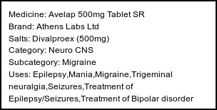 Information about Avelap 500mg Tablet SR (Brand: Athens Labs Ltd) - Uses: Epilepsy,Mania,Migraine,Trigeminal neuralgia,Seizures,Treatment of Epilepsy/Seizures,Treatment of Bipolar disorder