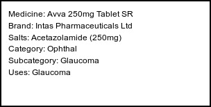 Information about Avva 250mg Tablet SR (Brand: Intas Pharmaceuticals Ltd) - Uses: Glaucoma