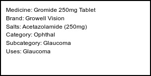Information about Gromide 250mg Tablet (Brand: Growell Vision) - Uses: Glaucoma