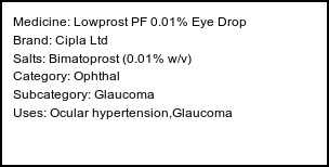 Information about Lowprost PF 0.01% Eye Drop (Brand: Cipla Ltd) - Uses: Ocular hypertension,Glaucoma