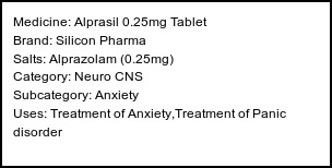 Information about Alprasil 0.25mg Tablet (Brand: Silicon Pharma) - Uses: Treatment of Anxiety,Treatment of Panic disorder