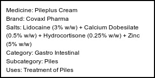 Information about Pileplus Cream (Brand: Covaxl Pharma) - Uses: Treatment of Piles