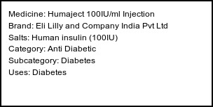 Information about Humaject 100IU/ml Injection (Brand: Eli Lilly and Company India Pvt Ltd) - Uses: Diabetes