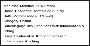 Information about Momitos 0.1% Cream (Brand: Brisderma Dermatologique Ny) - Uses: Treatment of Skin conditions with inflammation & itching