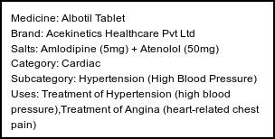 Information about Albotil Tablet (Brand: Acekinetics Healthcare Pvt Ltd) - Uses: Treatment of Hypertension (high blood pressure),Treatment of Angina (heart-related chest pain)