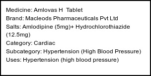 Information about Amlovas H Tablet (Brand: Macleods Pharmaceuticals Pvt Ltd) - Uses: Hypertension (high blood pressure)