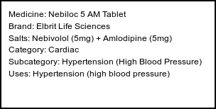 Information about Nebiloc 5 AM Tablet (Brand: Elbrit Life Sciences) - Uses: Hypertension (high blood pressure)