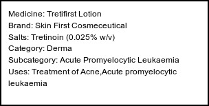 Information about Tretifirst Lotion (Brand: Skin First Cosmeceutical) - Uses: Treatment of Acne,Acute promyelocytic leukaemia