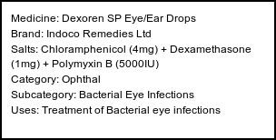 Information about Dexoren SP Eye/Ear Drops (Brand: Indoco Remedies Ltd) - Uses: Treatment of Bacterial eye infections