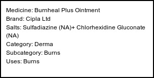 Information about Burnheal Plus Ointment (Brand: Cipla Ltd) - Uses: Burns
