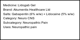 Information about Lidogab Gel (Brand: Akumentis Healthcare Ltd) - Uses: Neuropathic pain