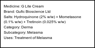 Information about G Lite Cream (Brand: Gufic Bioscience Ltd) - Uses: Treatment of Melasma