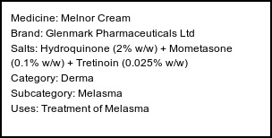 Information about Melnor Cream (Brand: Glenmark Pharmaceuticals Ltd) - Uses: Treatment of Melasma