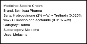Information about Spotlite Cream (Brand: Scinticaa Pharma) - Uses: Melasma